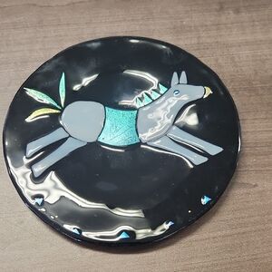 Fused Glass Pony Plate Signed
